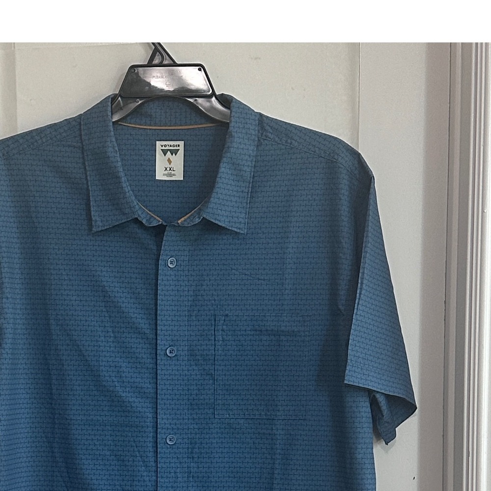 Voyager Men's Blue Geometric‎ Print Short Sleeve Button Up Shirt XXL